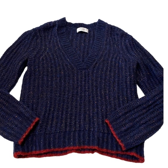 La Ligne Sweater, V neck alpaca wool sweater, Navy, Size M - Picture 5 of 15
